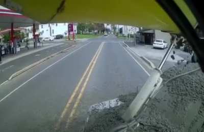 WCGW pulling out in front of a cement mixer