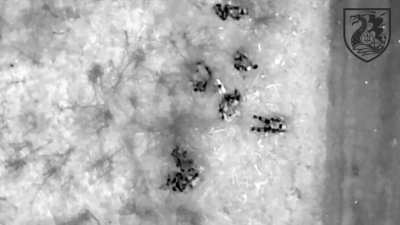 UA Drone attacking Russian soldiers at night (longer version)