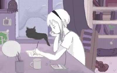 I made a little animation of rose studying based of the lofi animation, i made in my cellphone so its not "the animation"
