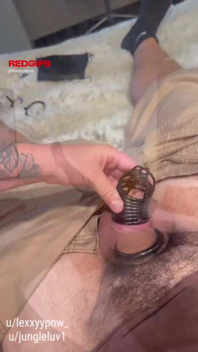 My sweet cucky using his cage for the first time while I get pleasurably destroyed by a massive BBC