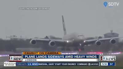 Heavy winds forces plane to land sideways 😱