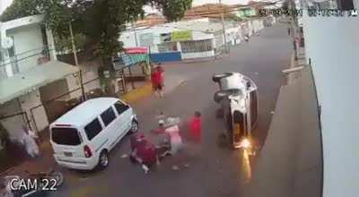 Unlucky pedestrian gets hit by a drunk driver