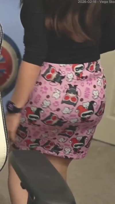 2026-02-18 Trisha Hershberger pushups in skirt a very close look