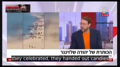 &ldquo;These people there (in Gaza) deserve death. A hard death, an agonizing death. And instead we see them enjoying on the beach, having fun... There are no innocent people there in the Gaza Strip..., Israeli journalist Schlesinger on Channel 12.