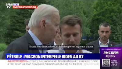 Quand Emmanuel Macron interpelle Joe Biden devant les cam&eacute;ras, pour discuter de la strat&eacute;gie sur le p&eacute;trole (BFM TV)