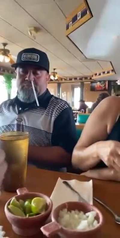 Dad got hit in the nostril by a Straw