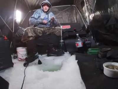 Who packs a sofa to go ice fishing?