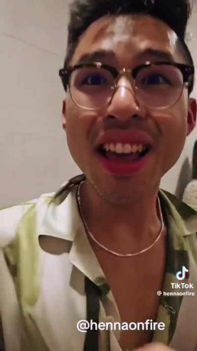 A gay Asian man thinks that just because he is gay, he can go into the women's room