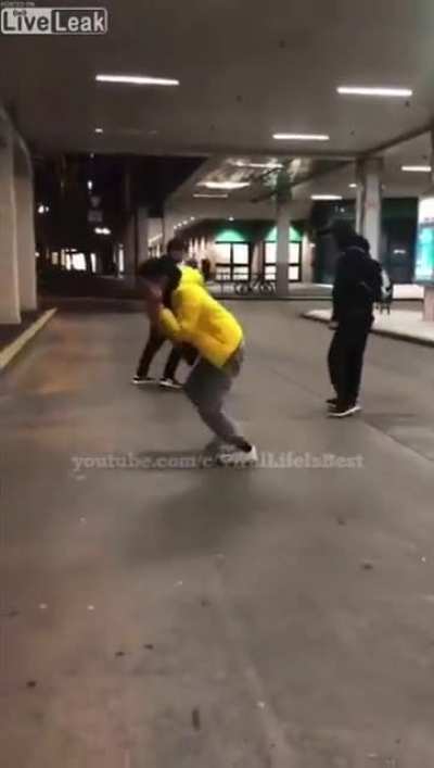 Guy forgets he's in real life, and not in an action movie