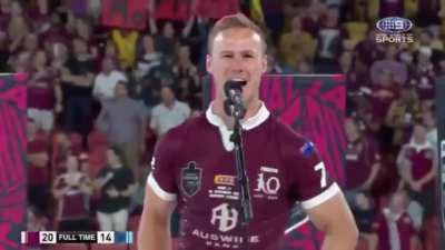 &ldquo;And on behalf of the worst ever QLD team, thank you very much!&rdquo; - DCE lifts the origin trophy with a smile