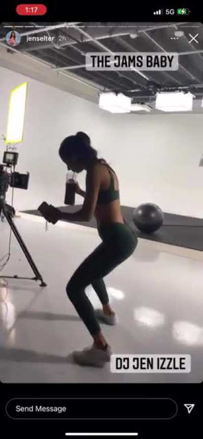 Jen twerking in green