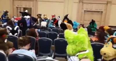 Kami asks a question at a furry convention