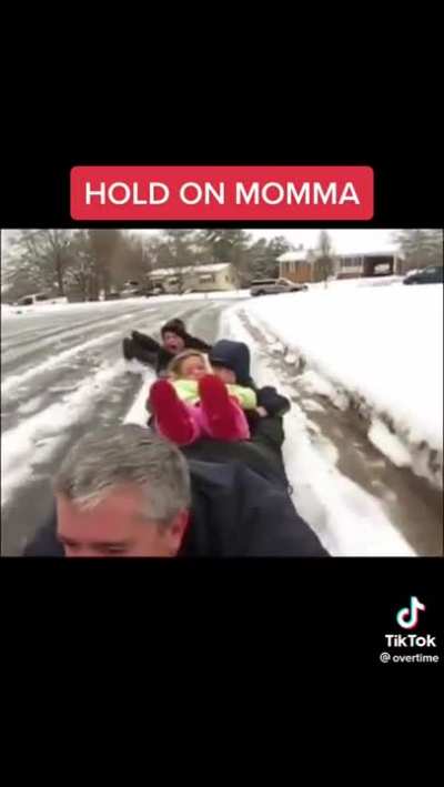 Holding up the phone to film the whole family-train whilst looking forward to not crash