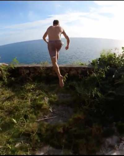 HMRB while I follow my friend off a cliff with a GoPro in my mouth.. via IG @robert.wall @owenweymouthcliffdive