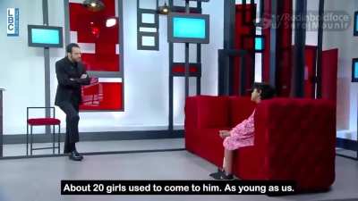 A Muslim child bride, 10, in Lebanon describes her life. Her husband abo-Essam who is 60, "beat her up" along with her niece, also 10, who is also married to him.

"He likes young children"
"My father sold me for $100"

She has not reached puberty. 