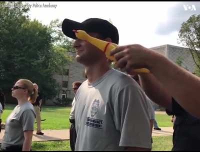 Police Academy recruits doing the Chicken Test