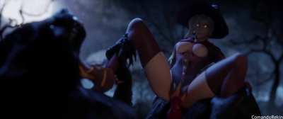 Witch Mercy riding a werewolf (Rekin)