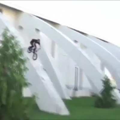 Biker gets concussion riding bike down beam.