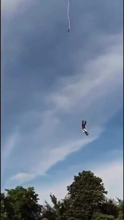Bungee jumping gone wrong. Rope breaks in mid air. Guy was hospitalized with a broken spine and ruptured internal organs