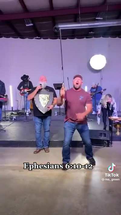 This church has some fancy swordplay to go with the tongue-speaking