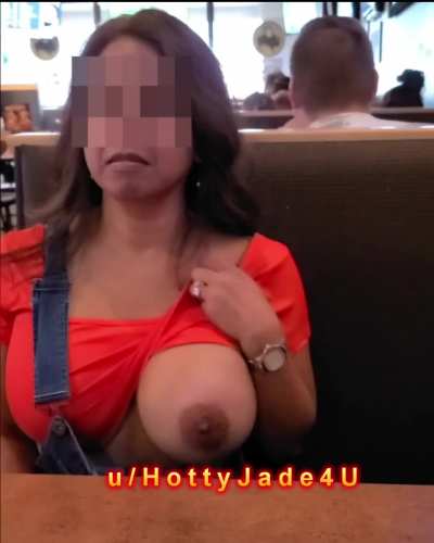 My big milkers at a local diner