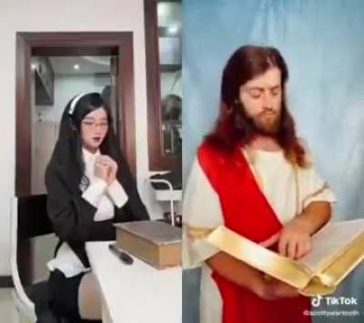 Nun and Jesus play a fun game