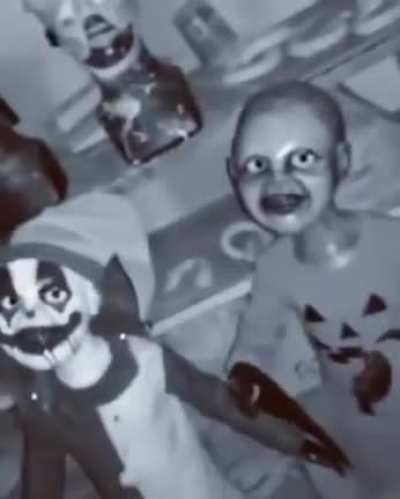 Optical illusion of dolls staring at you achieved by making the eyes concave