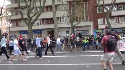 Group fight between antifas and extreme right wing in a protest against the health pass, today in Toulouse, France.