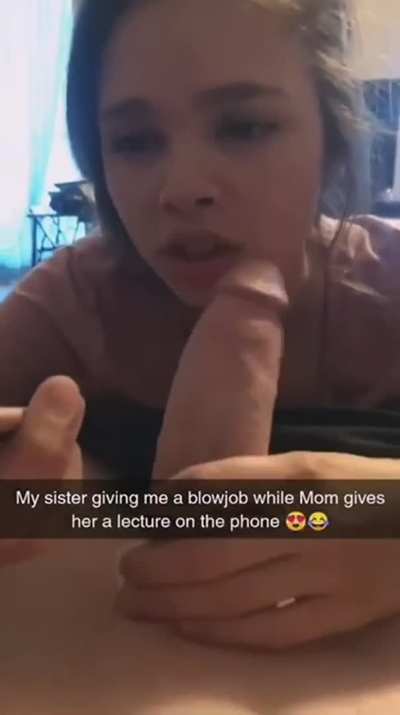 Sister get lecture by mom while sucking my dick 😂