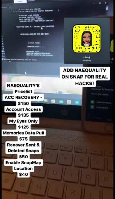 hit @naequality on snap to order any hacks for social media like account access, account recovery, my eyes only hacks &amp;amp; more! Group Link In Comments below