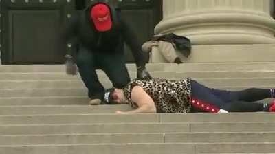 Trump supporters reenact the death of George Floyd on Church steps