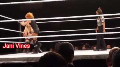Becky stomps on Alexa&rsquo;s belly and chokes her with her boot at the WWE&rsquo;s live show at Fort Wayne.