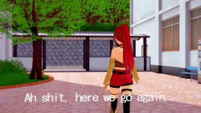 Cheer-Snuffer animated Pyrrha Nikos from RWBY during the GTA Meme "Here we go again"