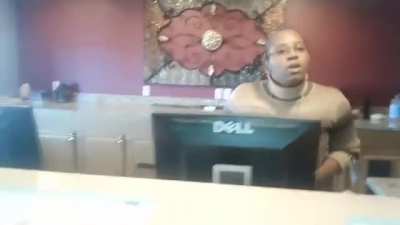 Oklahoma hotel clerk goes off on a man after he threw pillows at a house keeper