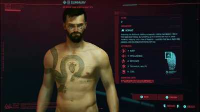 Figured I'd point this out again with video footage. If you click/press on the finger print of the character confirmation screen it will say you're Johnny Silverhand for a split second with a bio before going back to normal.