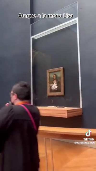 Someone threw a cake at the Mona lisa today.