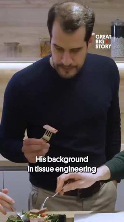 3d printed "steak" made of beetroot, seaweed, pea protein and algae, engineered to taste like the real thing.