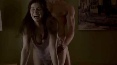 Alexandra Daddario's big tits jiggling as shes fucked on all fours