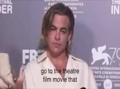 Chris Pine losing his mind listening to his movie co-star Harry Styles