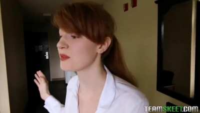 Hotel Maid Abbey Rain Talked Into Having a Blowjob and Gets Fucked Afterwards