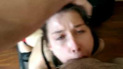 Obeying slut gets throatpie