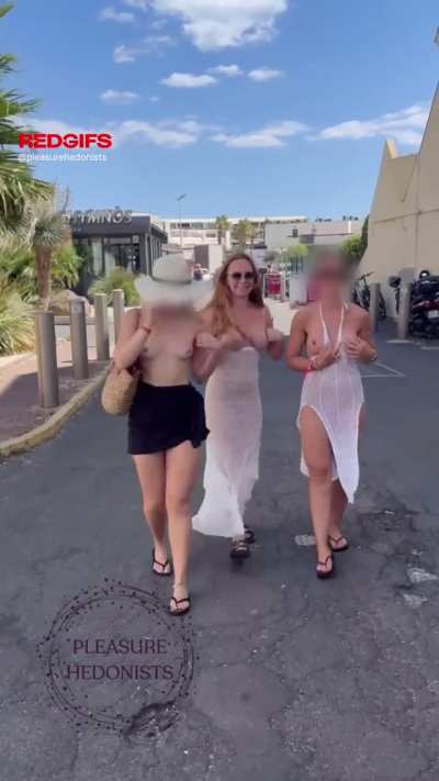 My friends and I got dared to flash our tits right there in the street [f]