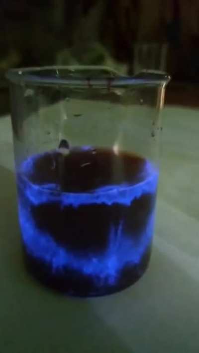 Luminol activation. Luminol is an organic compound which, when oxidized, emits light &mdash; a phenomenon known as chemiluminescence. This is similar to the reactions that fireflies uses to emit light, and to those used in "glow-sticks" and some roadside emerge