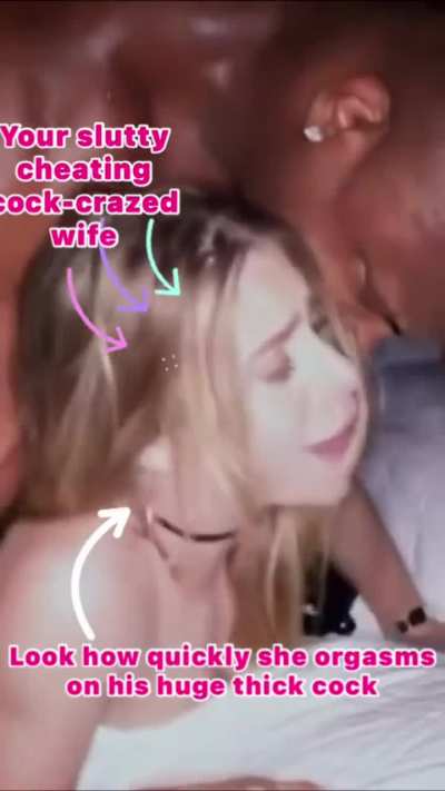 This is your wife cuck, she is completely engulfed by lust for a strangers huge, thick black cock. She&rsquo;s supposed to be out with friends, but instead she&rsquo;s being pounded senseless by a huge alpha black male, he fucks her hard and she squirts and cums as h