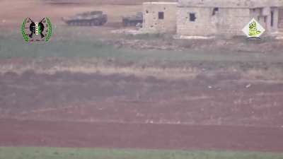 Mountain Hawks Brigade TOW hit on 2 BMP's, second one comes to rescue, cooks off, Syria, S.Aleppo, 2015