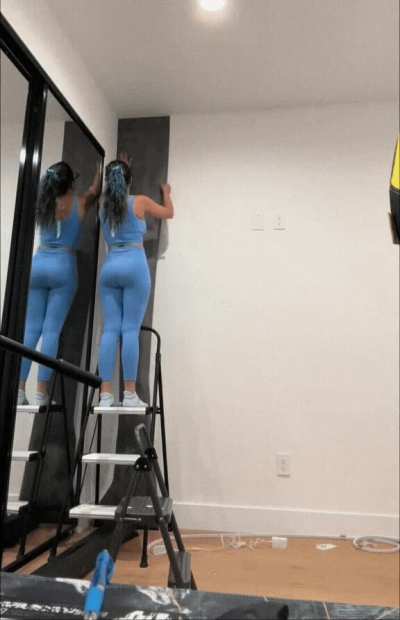 Working on her setup