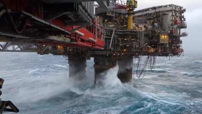 North sea oil rig - pre-winter weather (wave at 0:29)