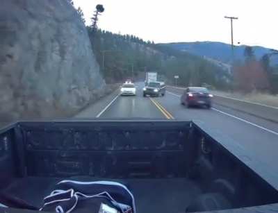 BC highways already struggling to stay open and running for essential supplies- and then there&rsquo;s this guy- running from police. Near Osoyoos.