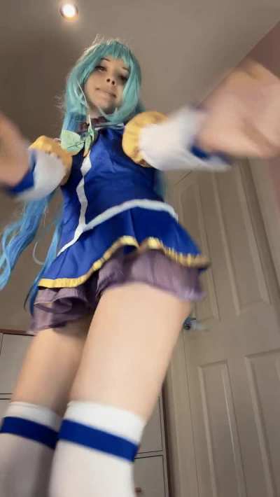 Aqua when she gets the bright idea to make her panties invisible... (Cosplay by SushiBunniii)