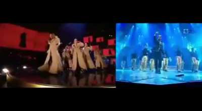 Bollywood's age old habit of copying : Beyonc&eacute; at VMAs 2006 Vs Akshay kumar at iifa awards 2007.(RIP headphone users.)